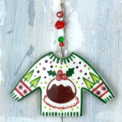 Christmas Pudding Jumper Ceramic Decoration