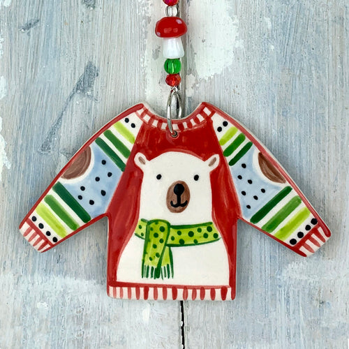 Polar Bear Christmas Jumper Ceramic Decoration