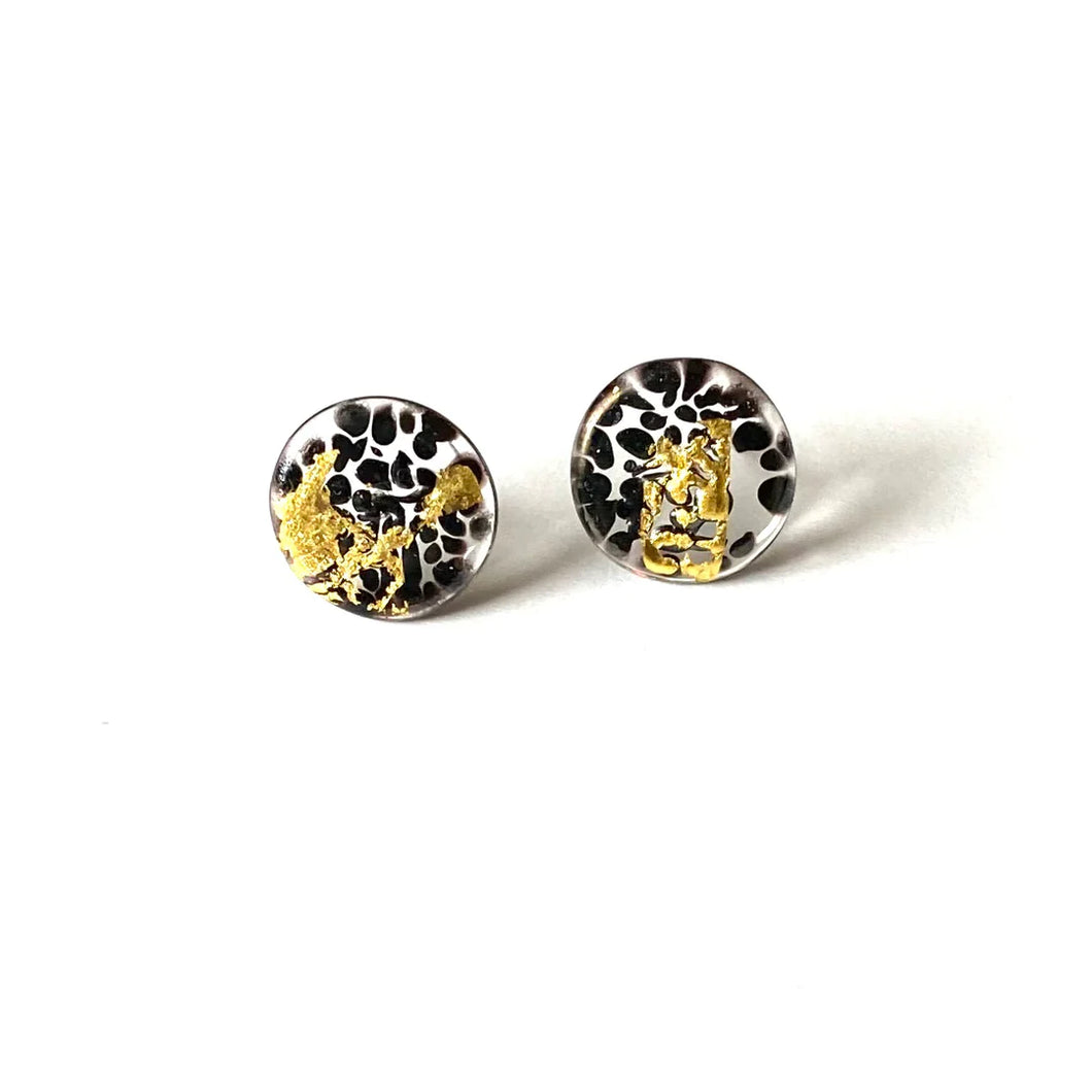Dalmatian Glass And Gold Stud Earrings
