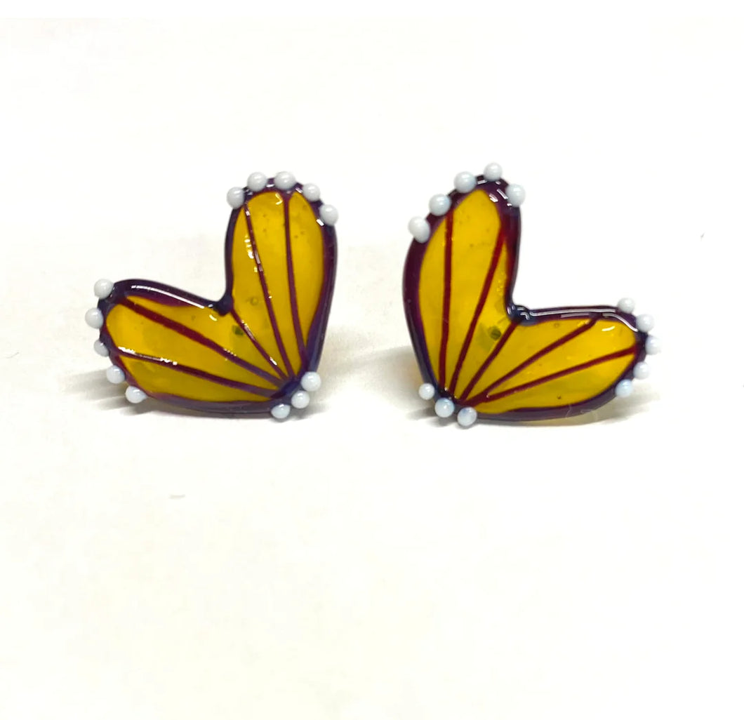 Handmade Yellow Glass Butterfly Wing Earrings