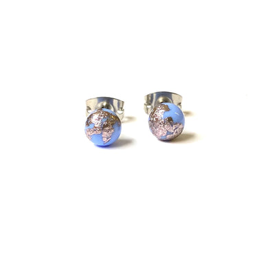 Handmade Blue and Palladium Glass Stud Earrings