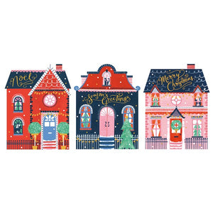 Festive Houses Christmas Cards, Boxed Set of 12