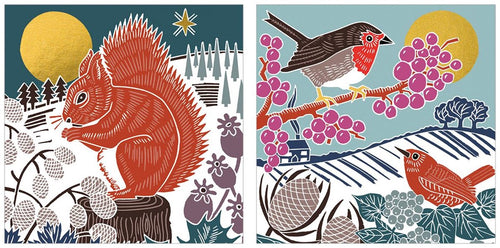Squirrel and Robin Christmas Cards, 10 Pack