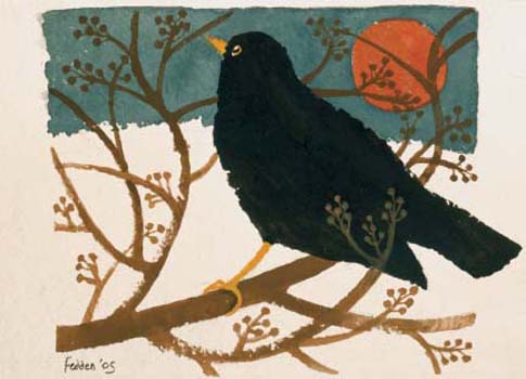 Blackbird in the Snow Christmas Card, Pack of 6